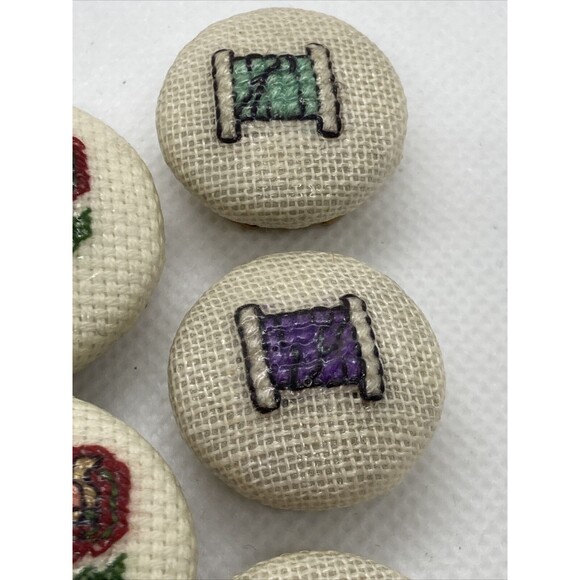 Vintage Lot of 7 Cross Stitch Heart & Thread‎ Spool Button Covers 80s 90s Style - Picture 7 of 14